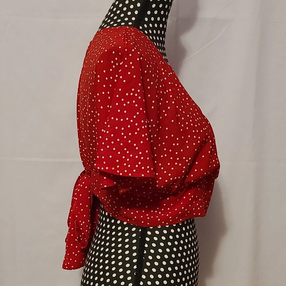 Shein Polka Dot Tie Around Overlay Top Red And White